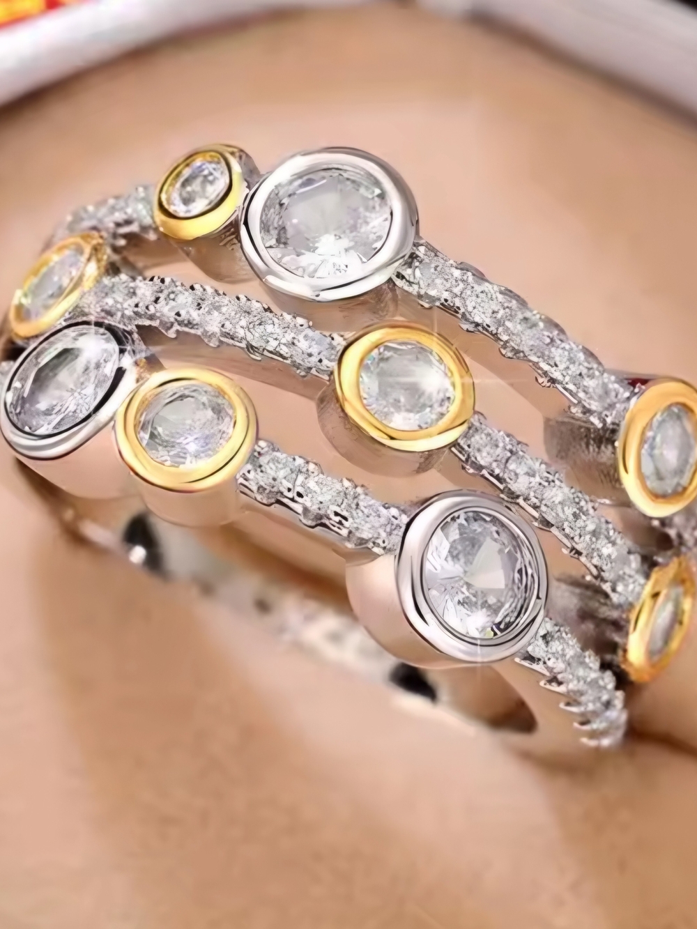 Two-Tone Crystal Multi-Row Women’s Ring in Gold & Silver NWT